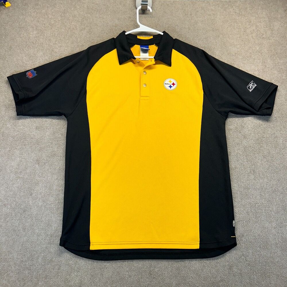 Pittsburgh Steelers Polo Shirt Men's Medium Black Yellow Short Sleeve Reebok